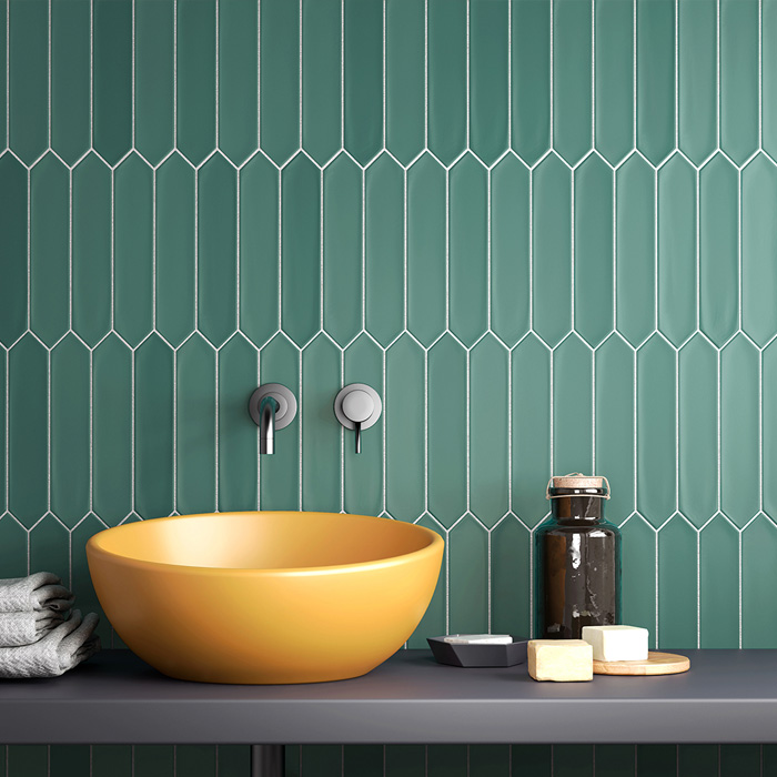 Vertical, hexagonal nautilus teal metro tiles